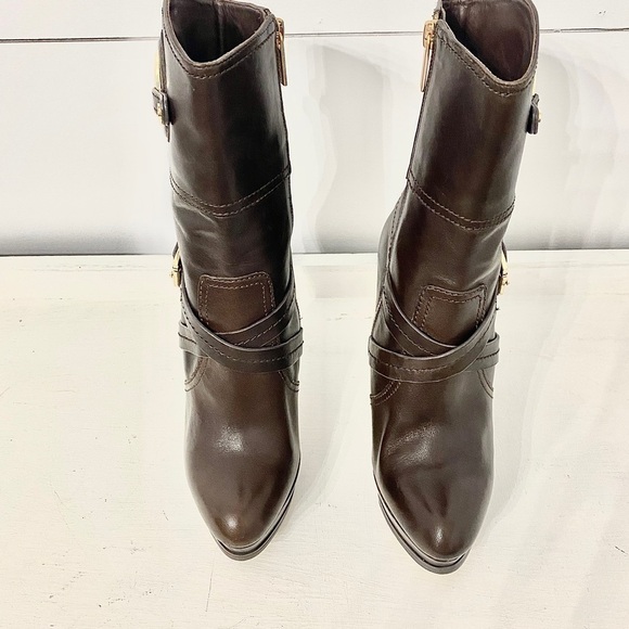Michael Kors Stockard Platform Stiletto Brown Leather Ankle Booties, Size 7.5 - Picture 8 of 15